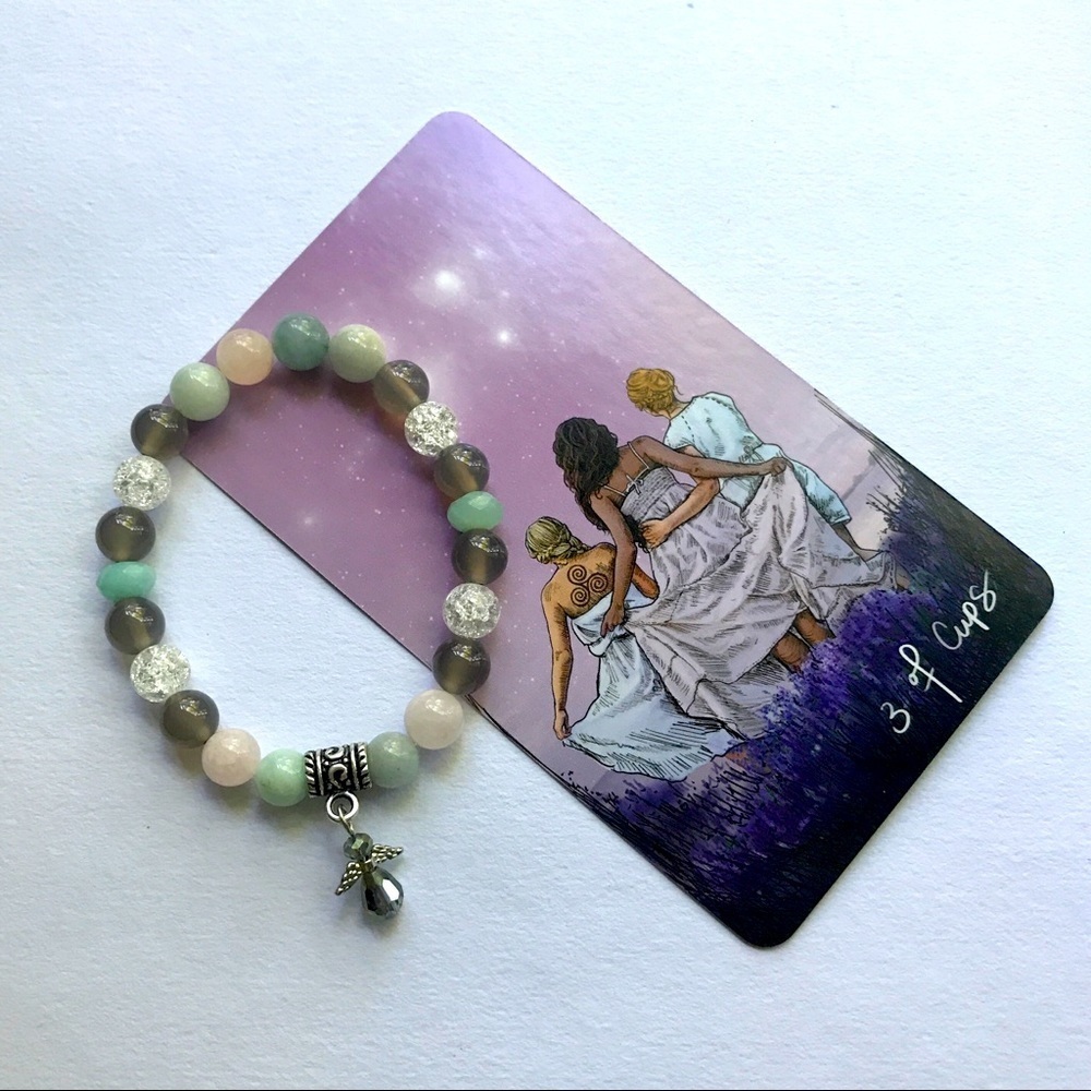Caroline ~3 of Cups~ Handmade Natural Crystal Beads Bracelet Agate Morganite